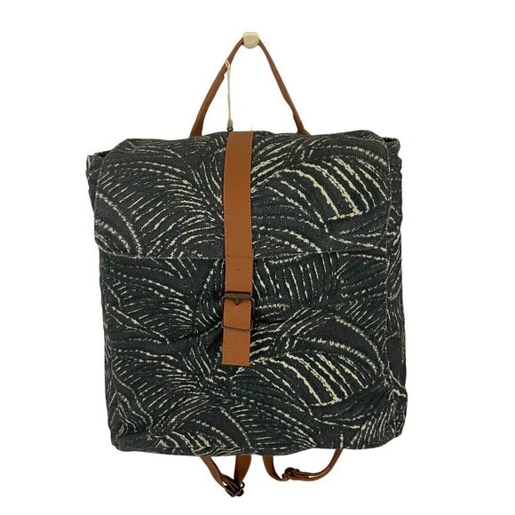Lu & Elle Grey Paradise Palm Tropical Print Backpack Tote Bag Cotton & Leather - Picture 1 of 7